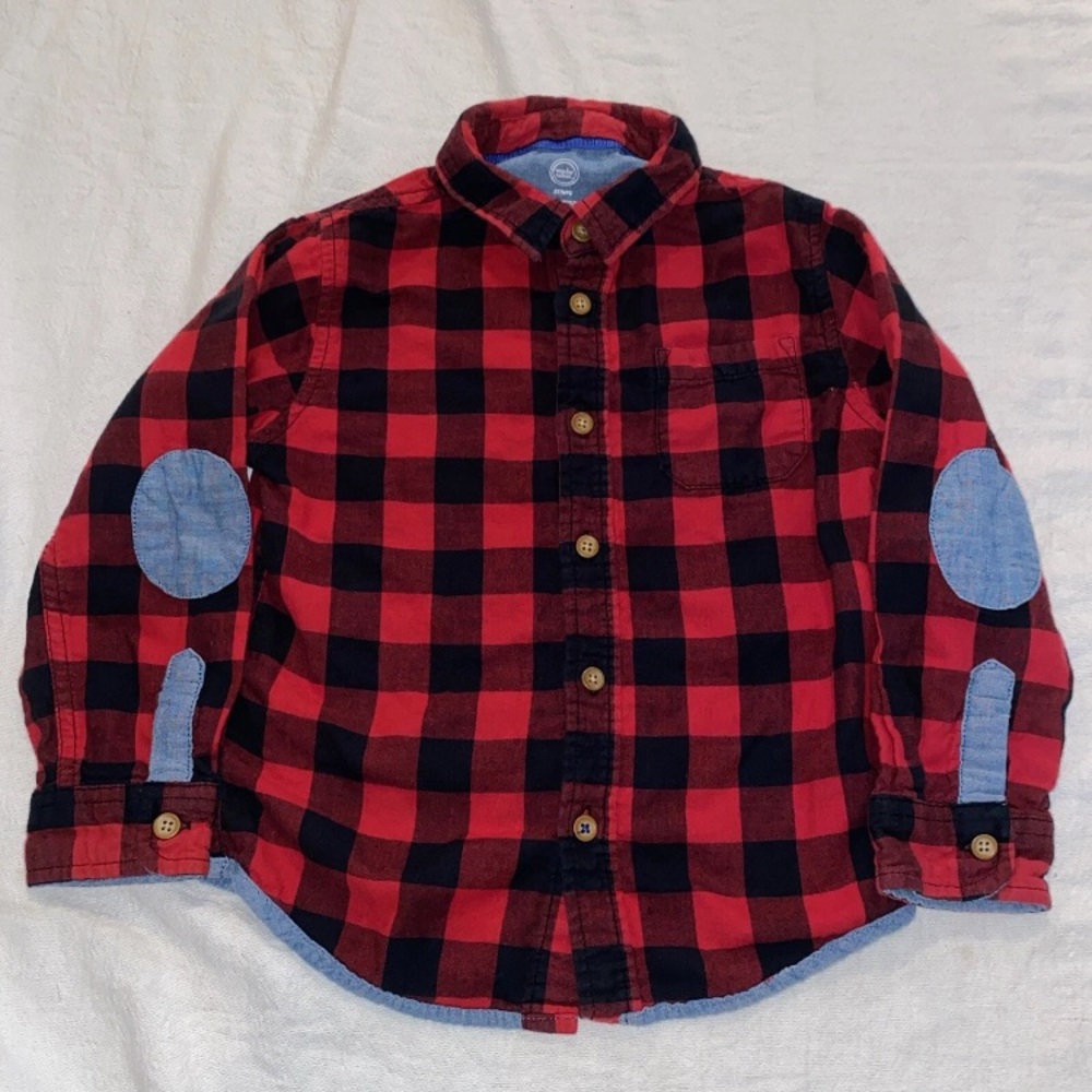 Wonder Nation Plaid Button Up W Elbow Patches Size 5T